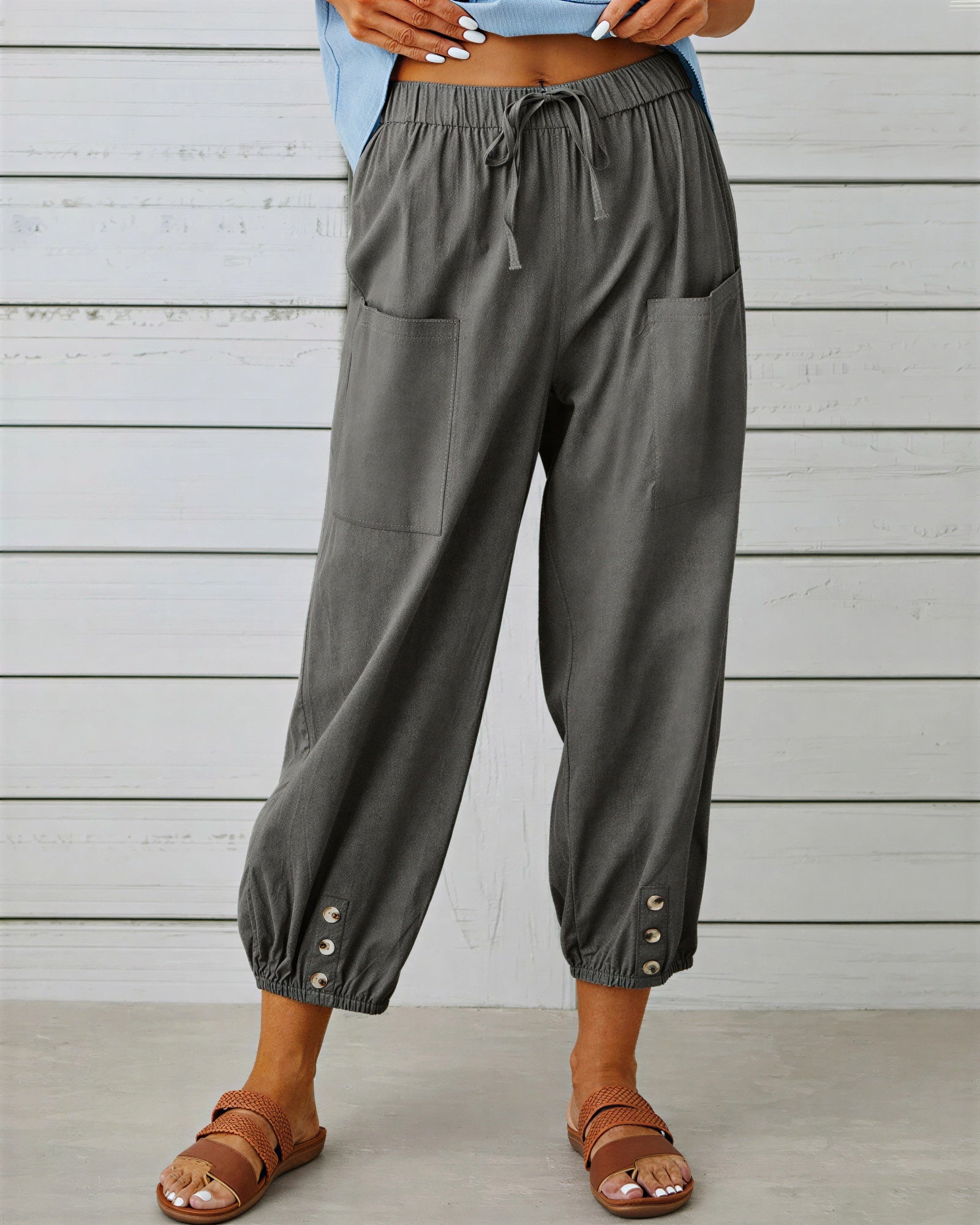 Meera - Dames knopdetail aan zoom Broek