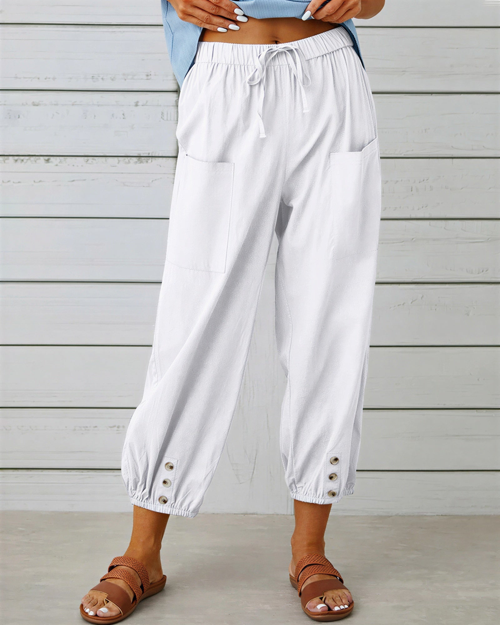 Meera - Dames knopdetail aan zoom Broek