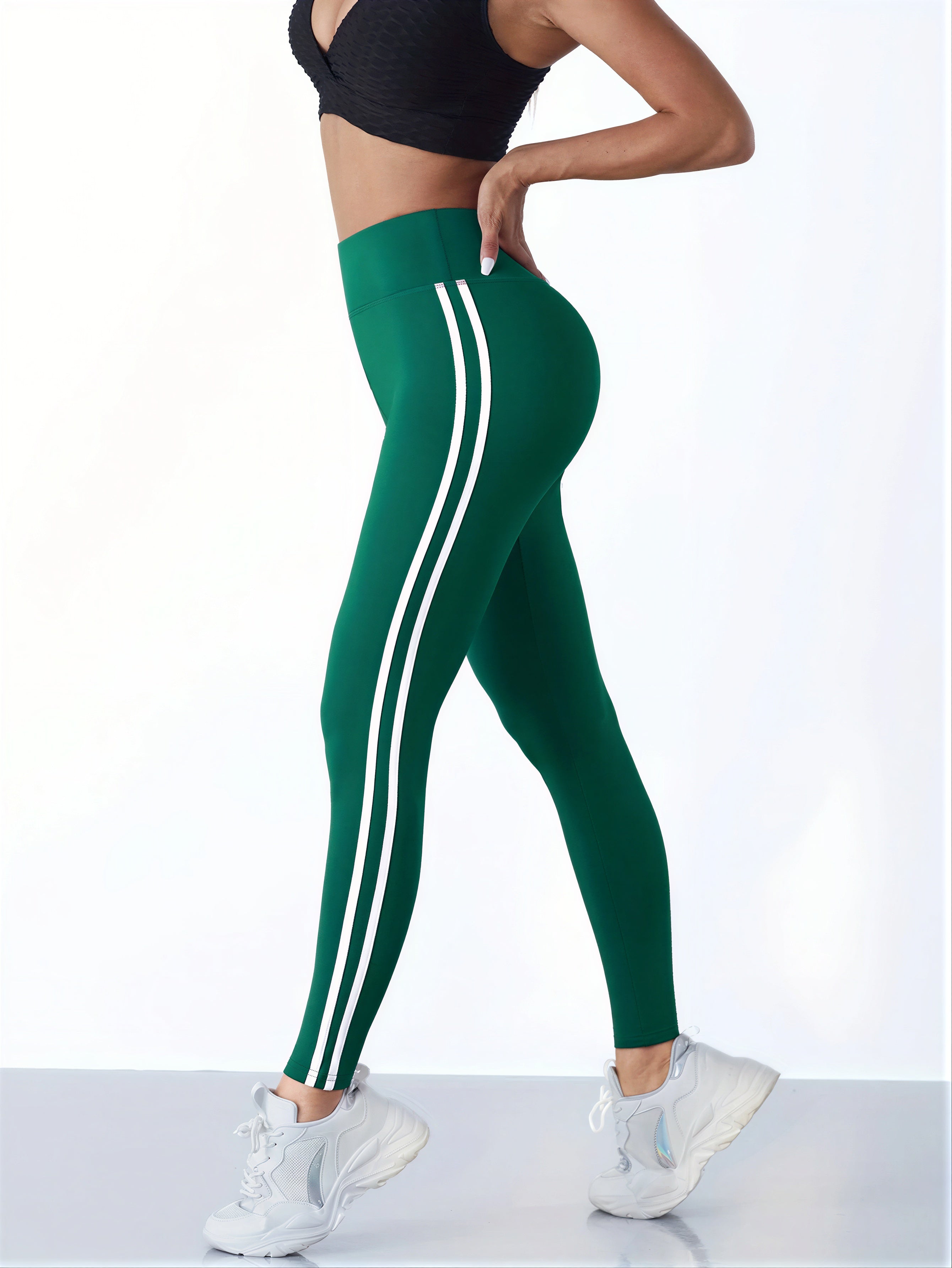 Rebbecca - Athletes and fitness enthusiasts Dual white side stripes Leggings