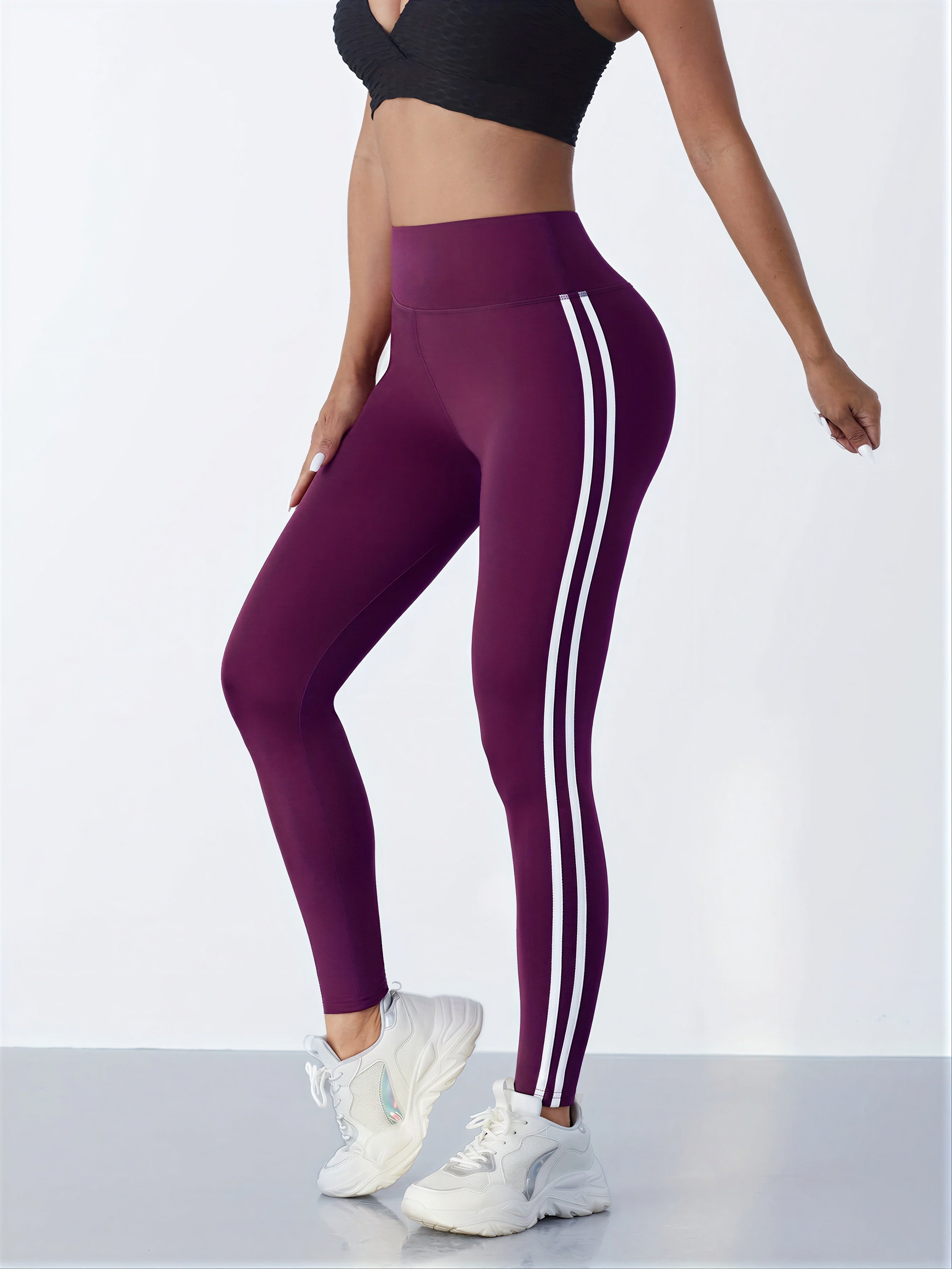 Rebbecca - Athletes and fitness enthusiasts Dual white side stripes Leggings