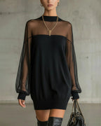 Priscilla - Women Sheer long sleeves with a knit bodice Dress