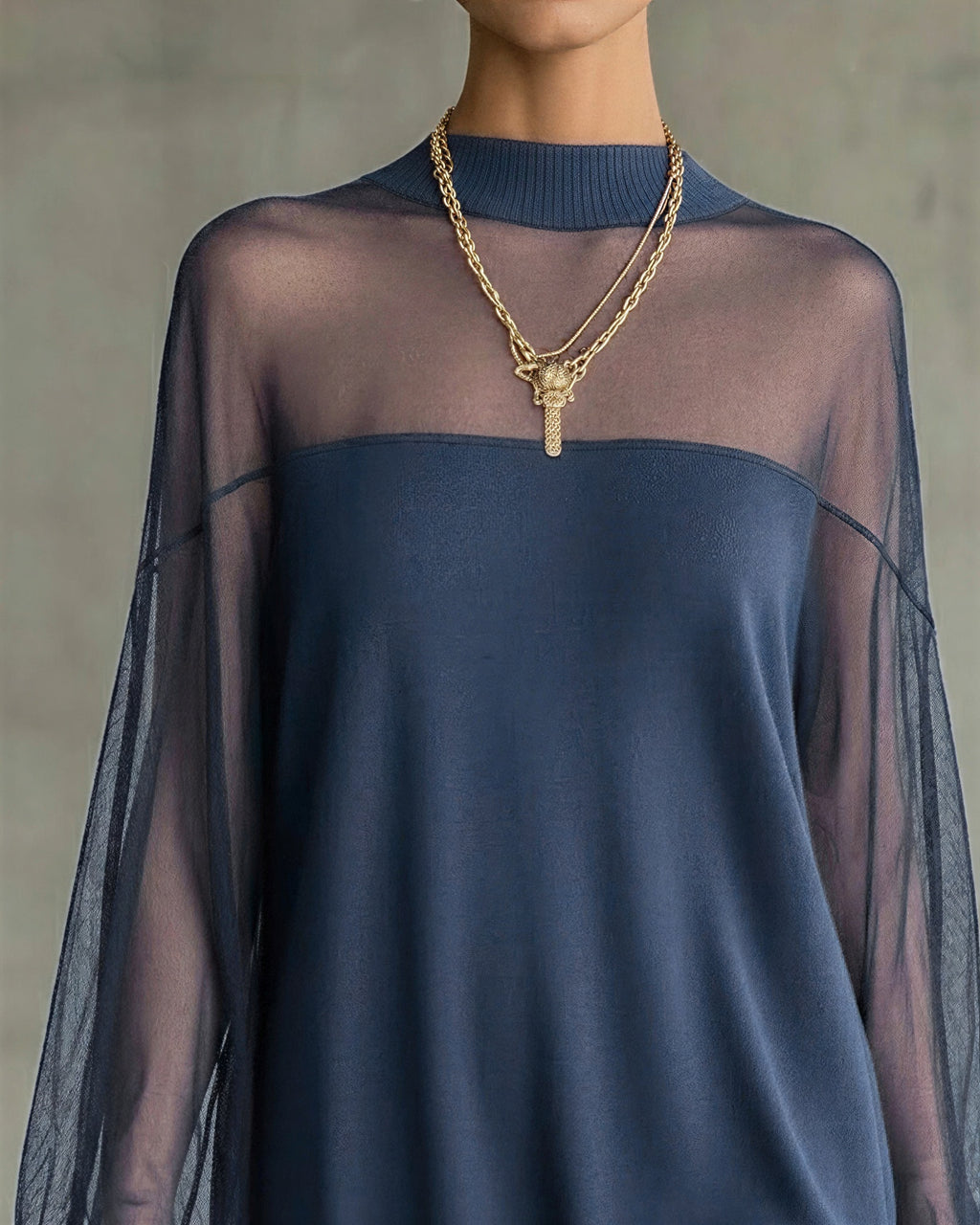 Priscilla - Women Sheer long sleeves with a knit bodice Dress