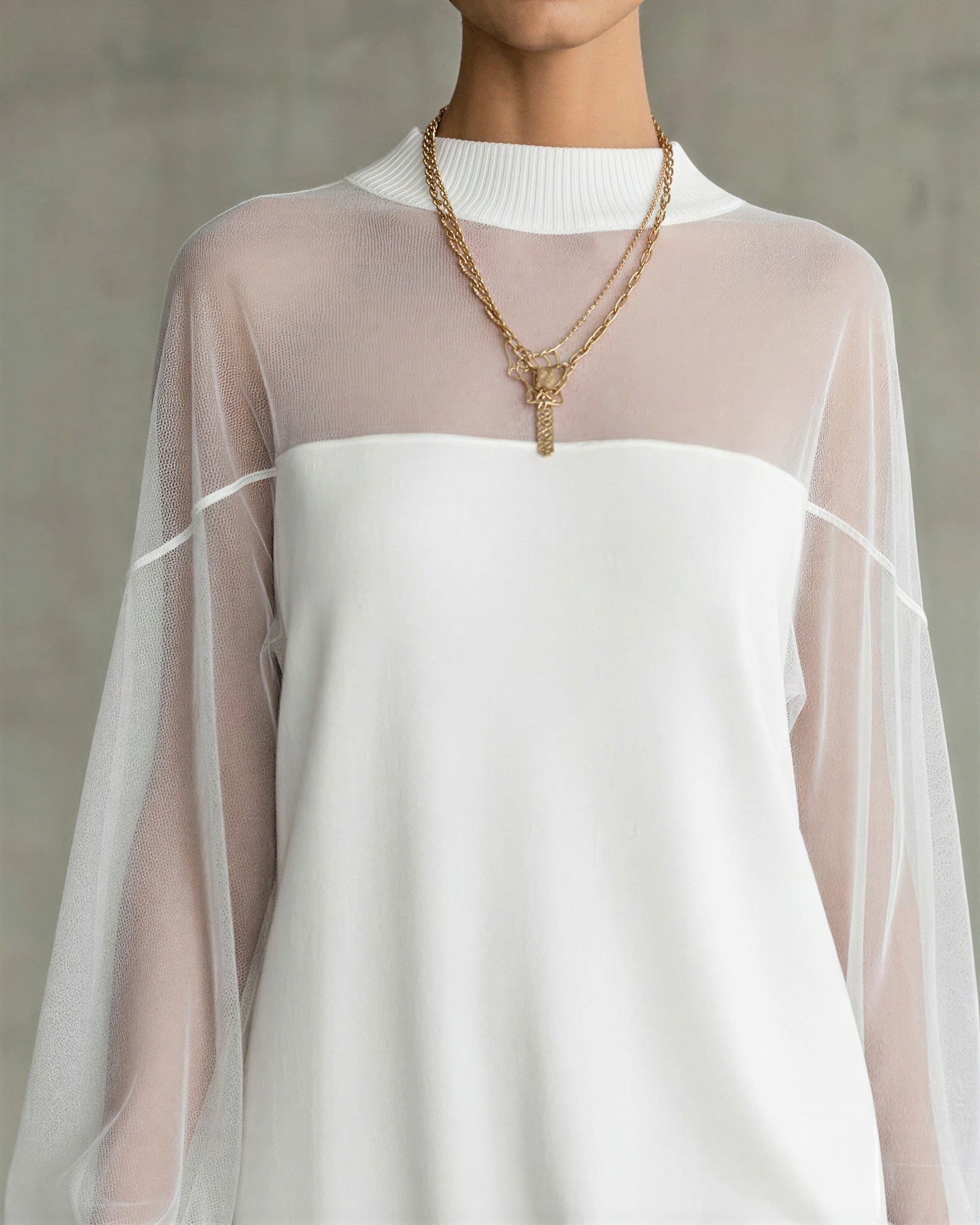 Priscilla - Women Sheer long sleeves with a knit bodice Dress