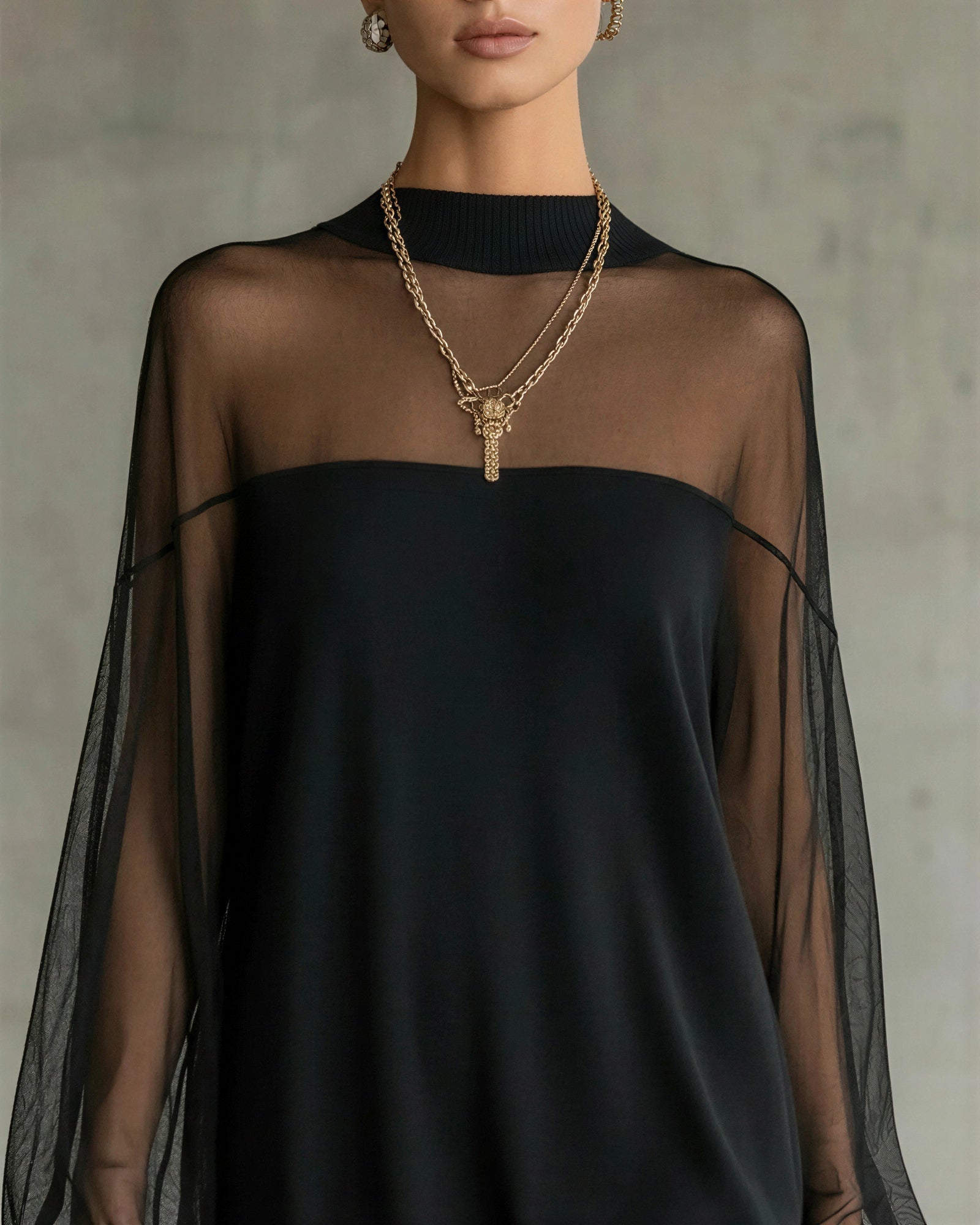 Priscilla - Women Sheer long sleeves with a knit bodice Dress