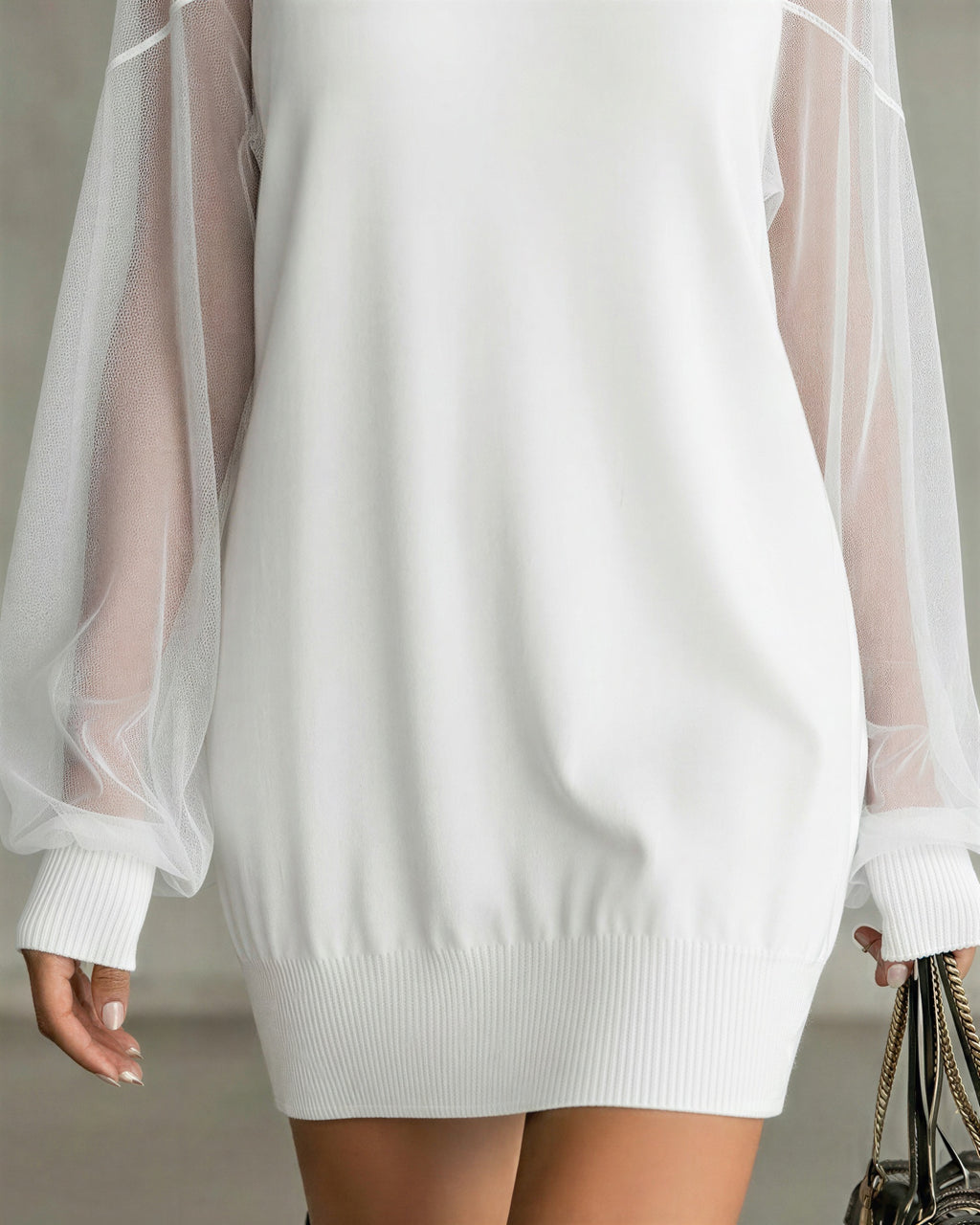 Priscilla - Women Sheer long sleeves with a knit bodice Dress