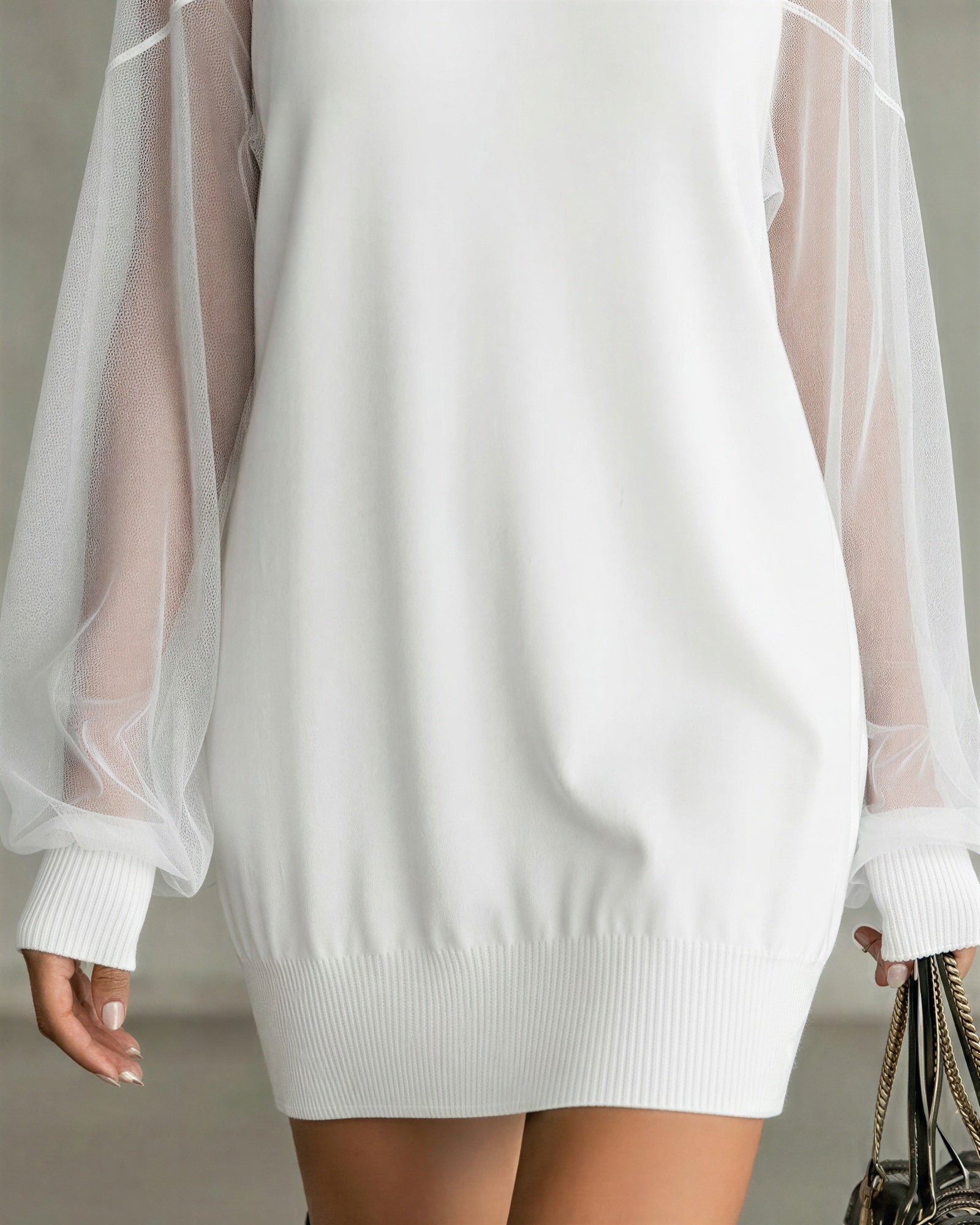 Priscilla - Women Sheer long sleeves with a knit bodice Dress