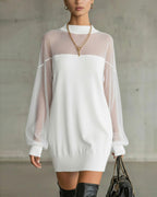 Priscilla - Women Sheer long sleeves with a knit bodice Dress