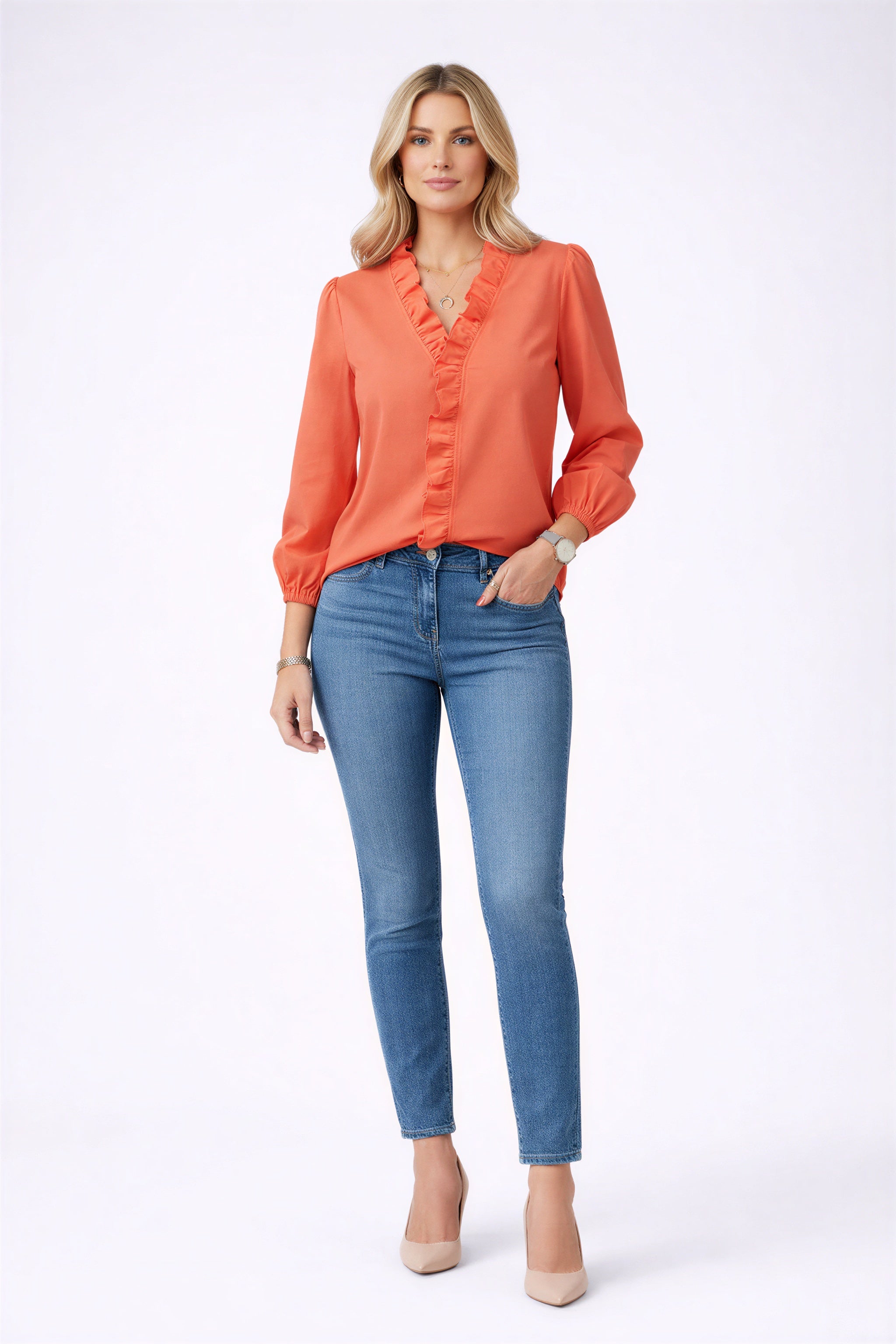 Maeve - Professionele vrouwen Ruffle V-hals Blouse en broekset