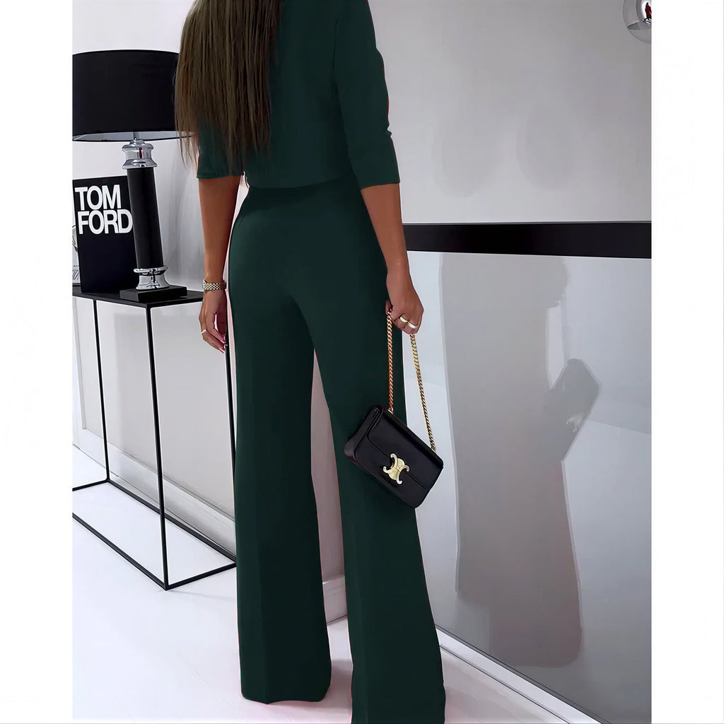 Astrid - Vrouwen high-waisted wijde broek met bijpassende mock‑neck top