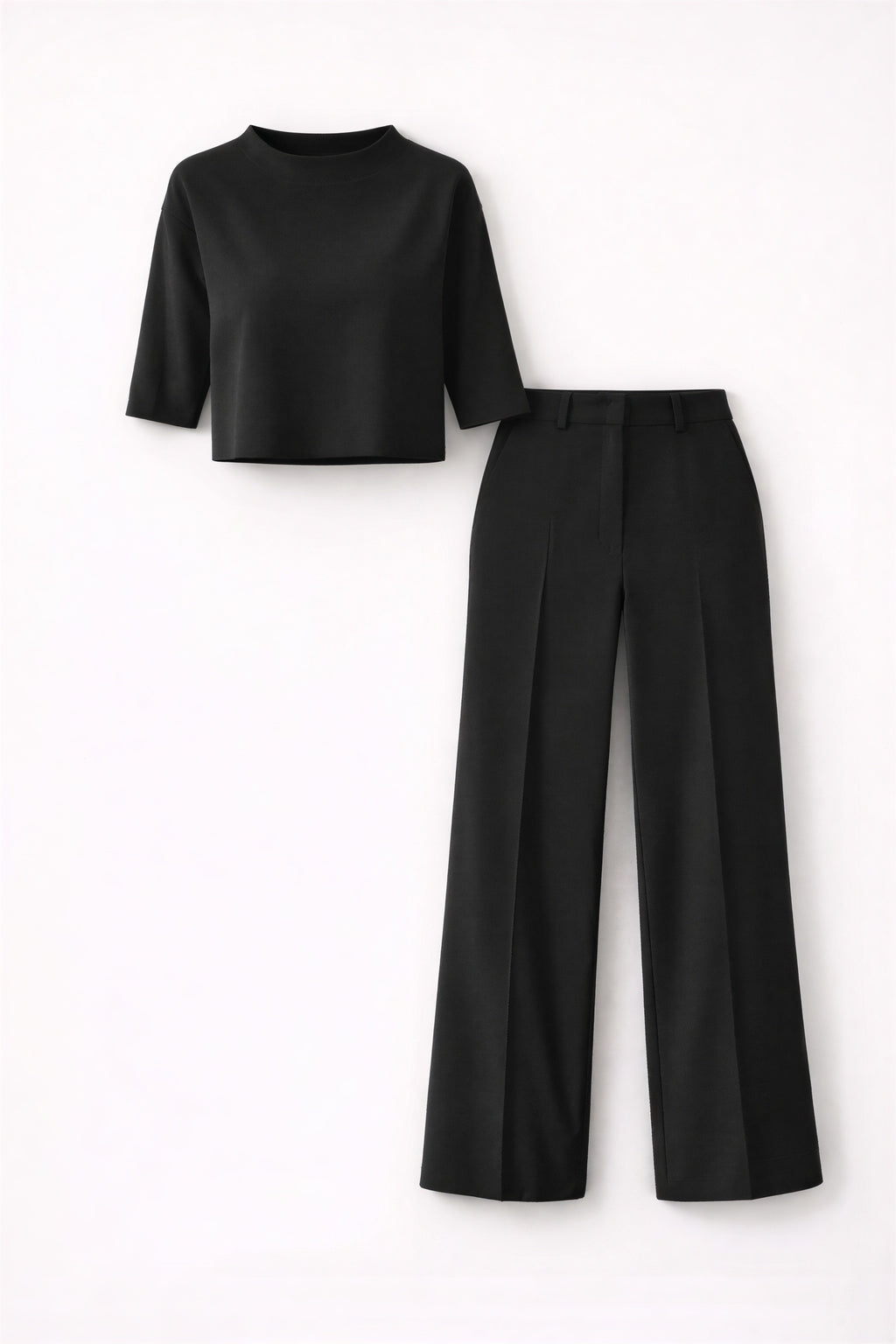 Astrid - Vrouwen high-waisted wijde broek met bijpassende mock‑neck top