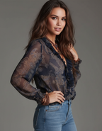 Kalia - Vrouwen doorzichtig materiaal met rits en plooien Blouse