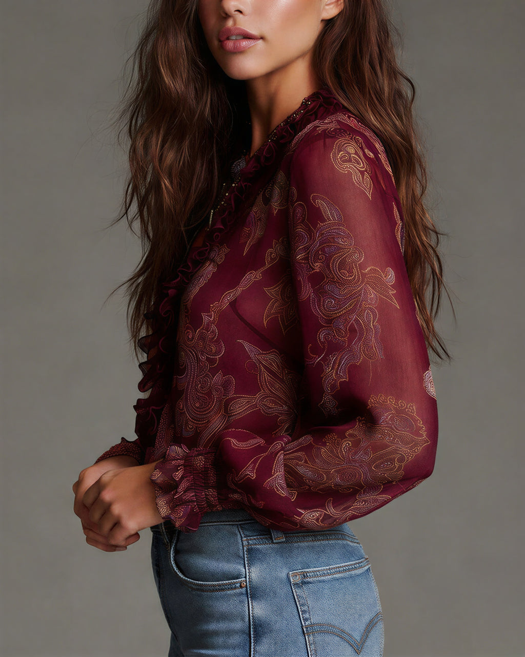 Kalia - Vrouwen doorzichtig materiaal met rits en plooien Blouse