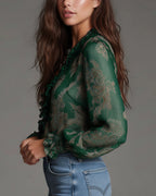Kalia - Vrouwen doorzichtig materiaal met rits en plooien Blouse