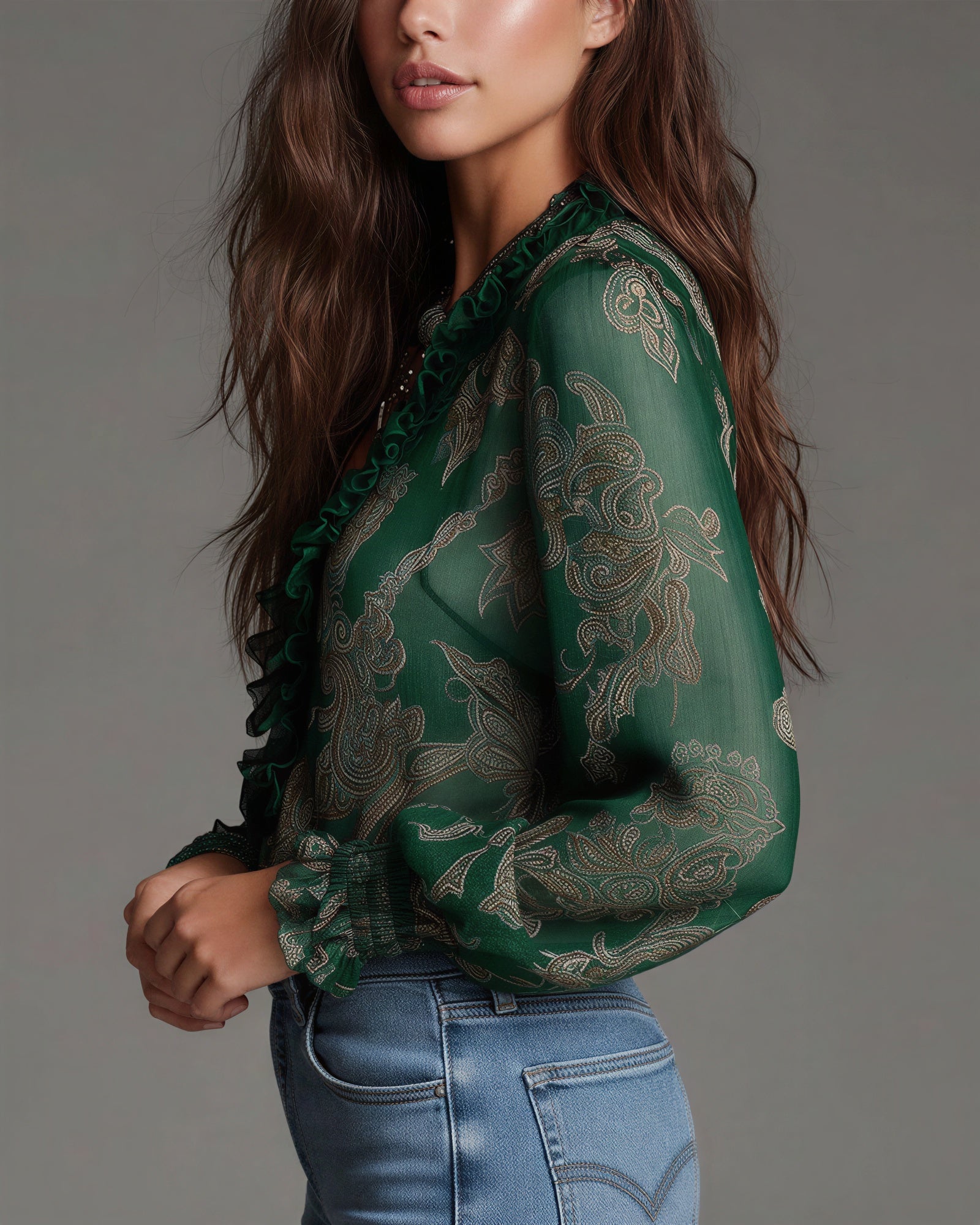 Kalia - Vrouwen doorzichtig materiaal met rits en plooien Blouse