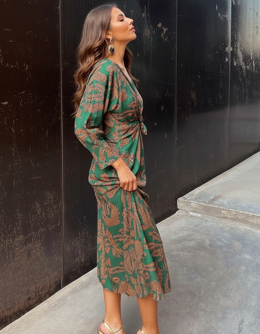 Kelly - Women Knotted Waist Detail Midi Dress