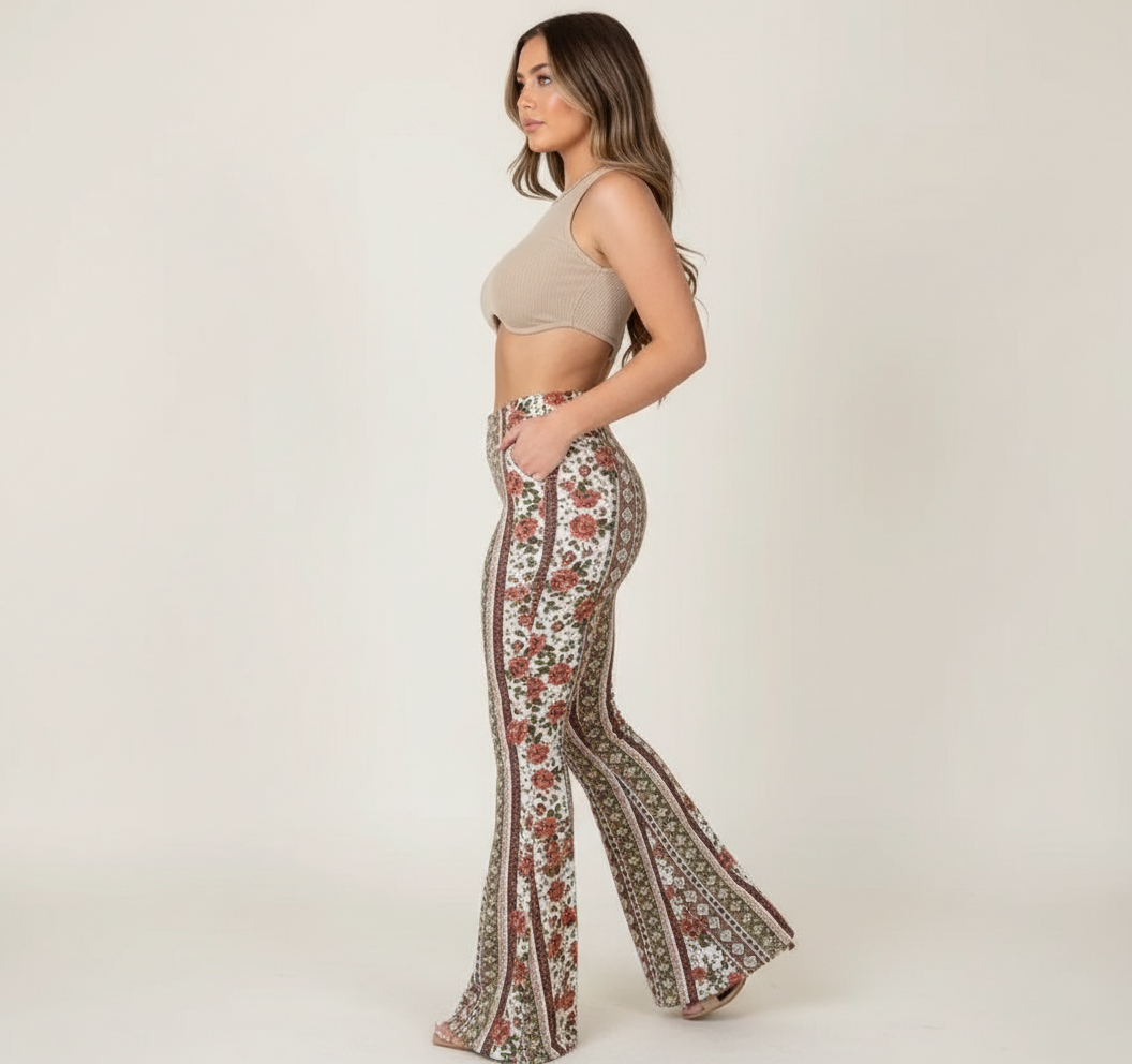 Daria - Women Bohemian Print and Flare Leg Flared Trousers