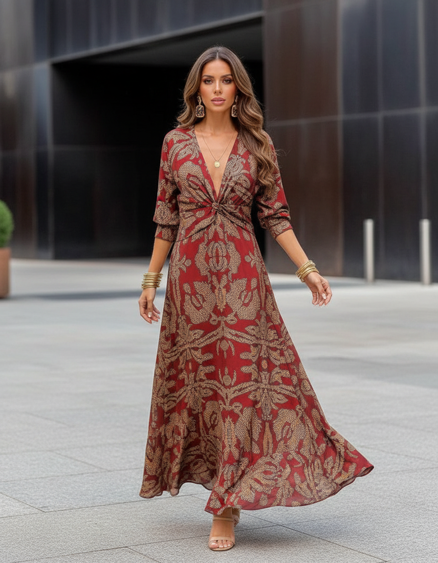Kelly - Women Knotted Waist Detail Midi Dress