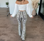 Daria - Women Bohemian Print and Flare Leg Flared Trousers