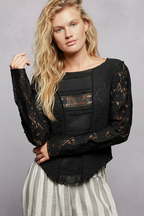 Makena - Vrouwen kantdetails en getextureerde stof Top