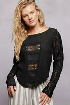 Makena - Vrouwen kantdetails en getextureerde stof Top