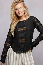 Makena - Vrouwen kantdetails en getextureerde stof Top