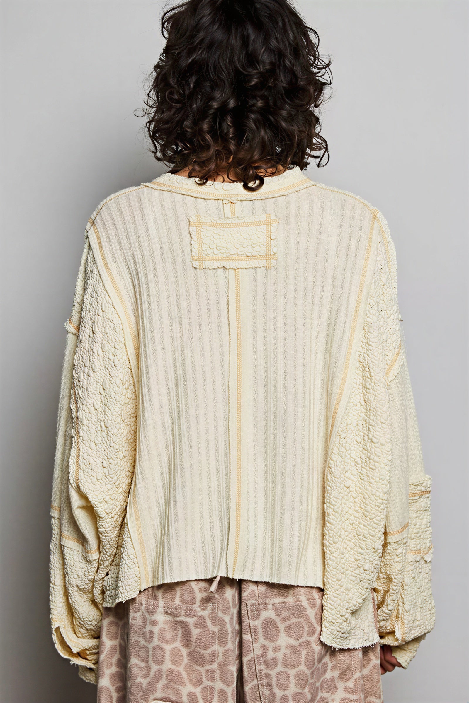 Jerrie - Women Mixed fabric textures with ribbed and boucle panels Top