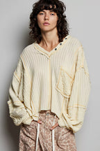 Jerrie - Women Mixed fabric textures with ribbed and boucle panels Top