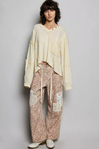 Jerrie - Women Mixed fabric textures with ribbed and boucle panels Top