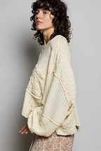 Jerrie - Women Mixed fabric textures with ribbed and boucle panels Top