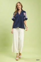 Jan - Women Embroidered puffed sleeves Blouse
