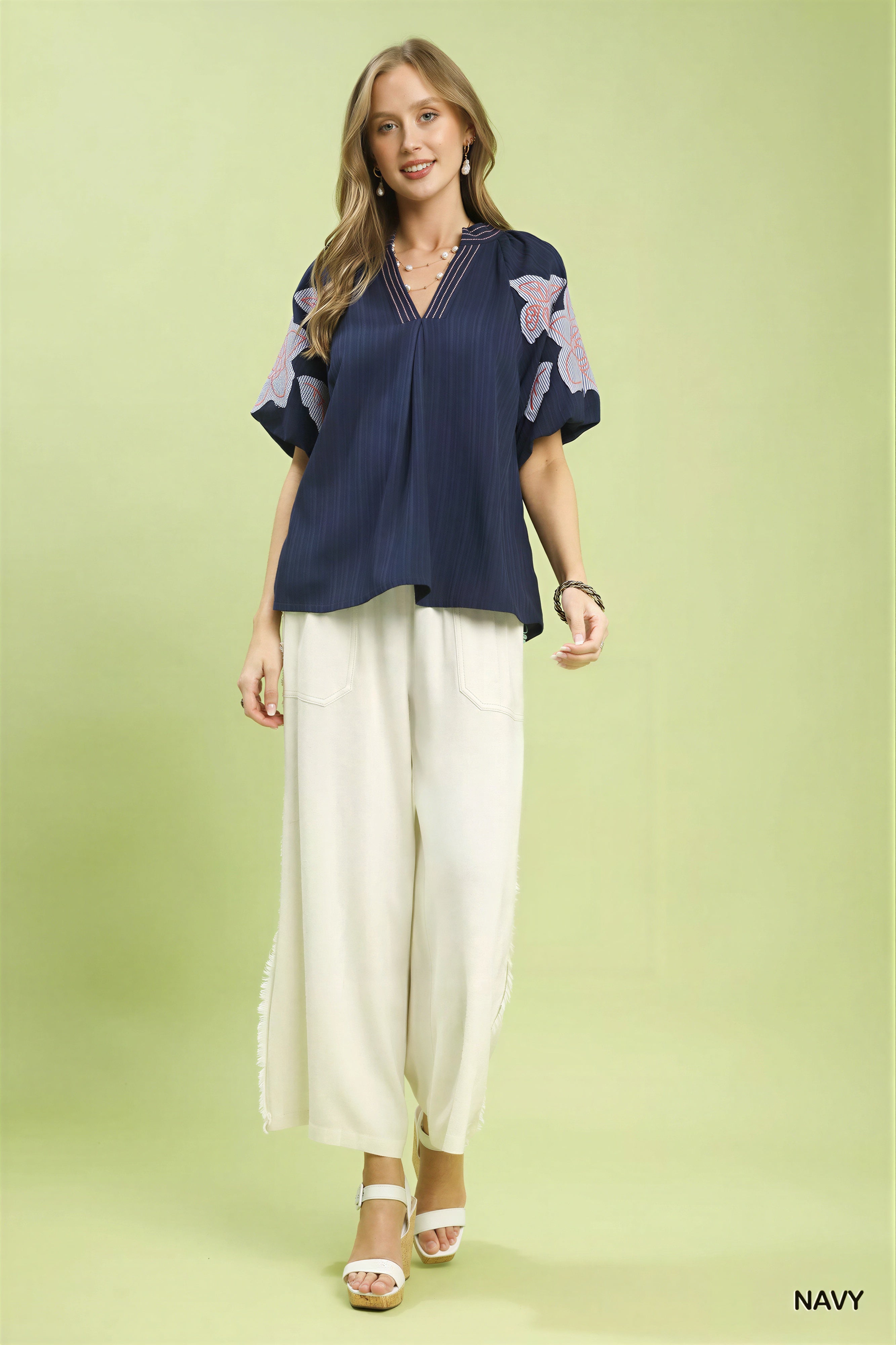 Jan - Women Embroidered puffed sleeves Blouse