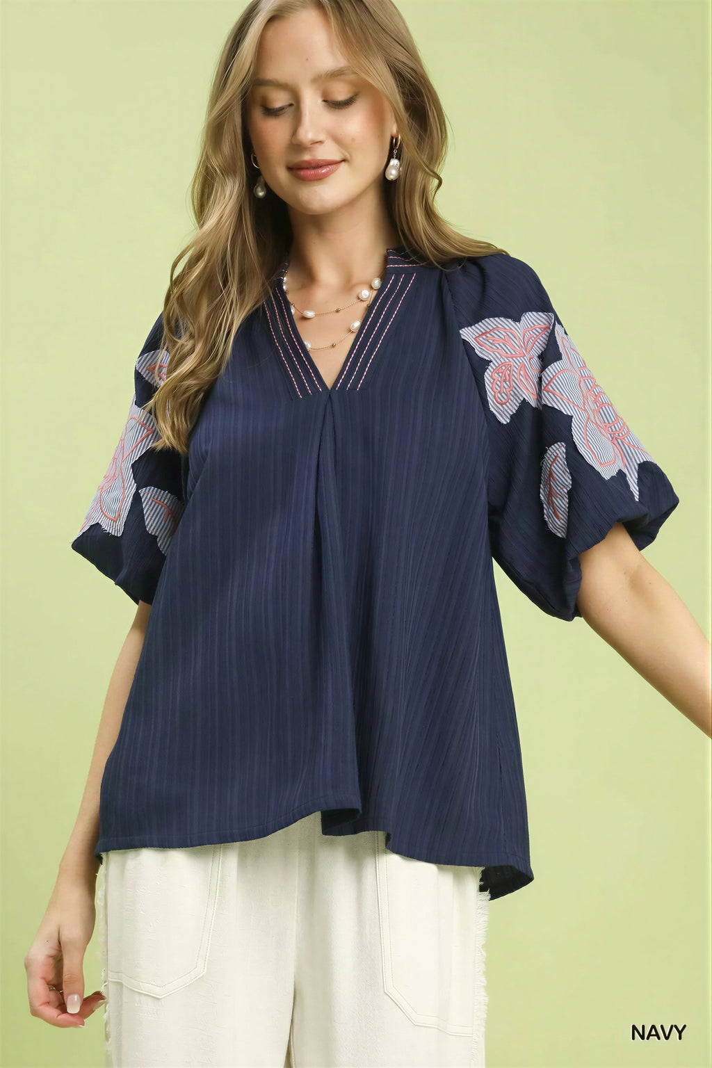 Jan - Women Embroidered puffed sleeves Blouse