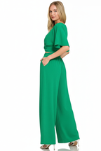 Siri - Vrouwen Gedraaide voorkant crop top en wijde broek Twee-delige set