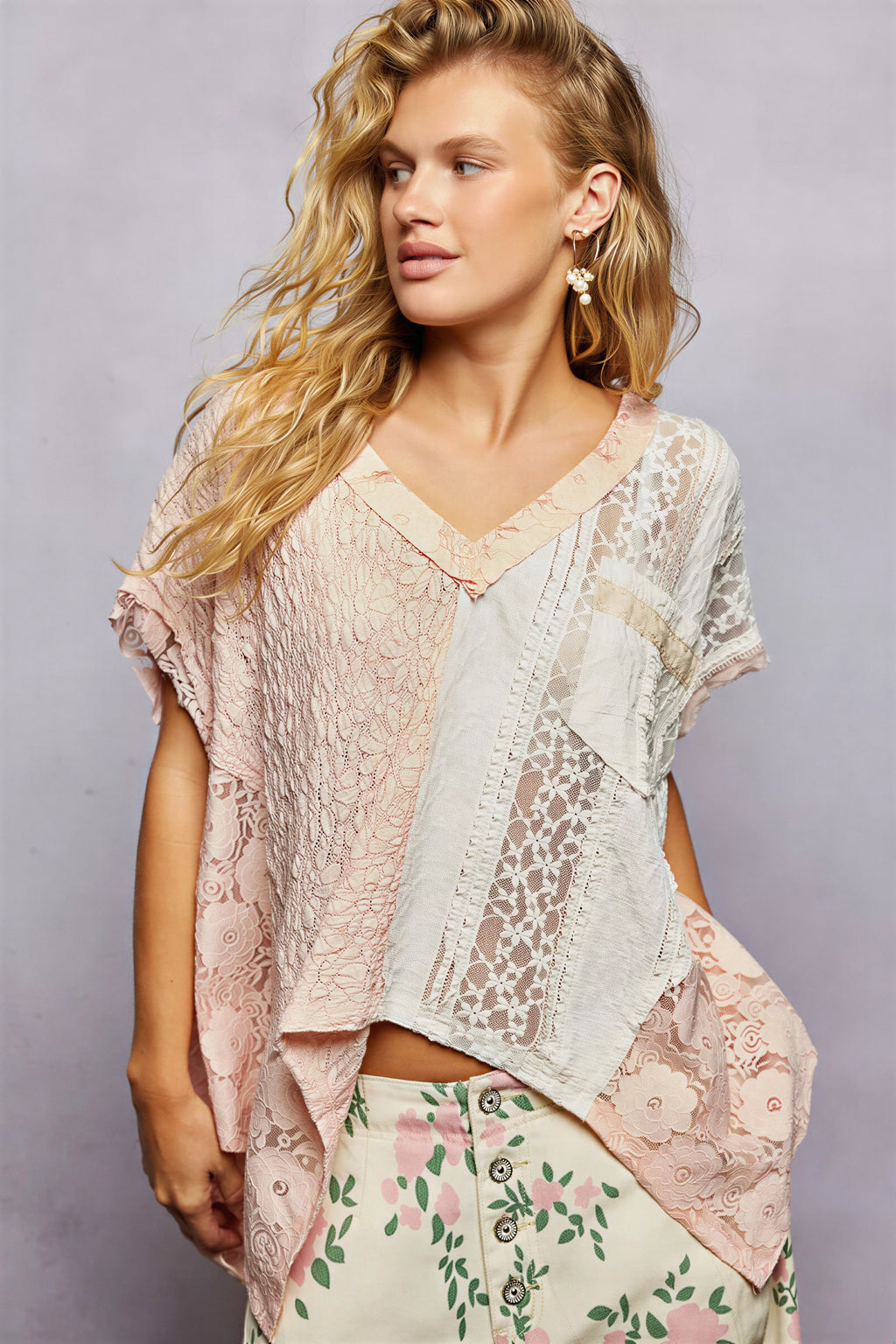 Colleen - Women Mixed lace patchwork design Poncho Top
