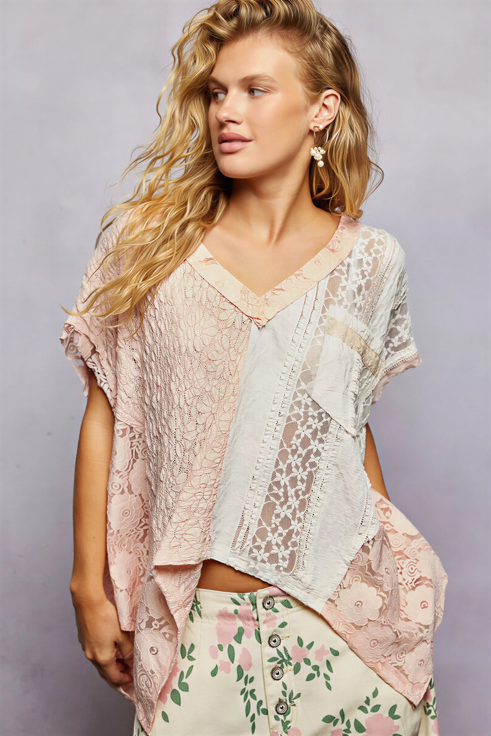 Colleen - Women Mixed lace patchwork design Poncho Top