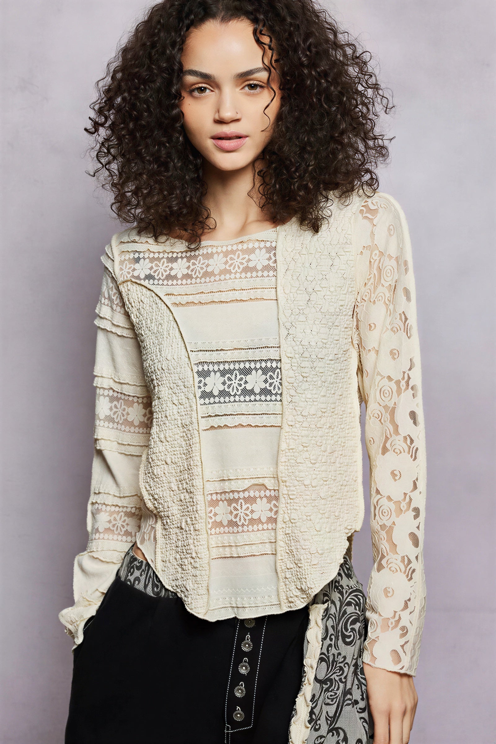Siya - Young adults & women Patchwork lace & textured design Blouse