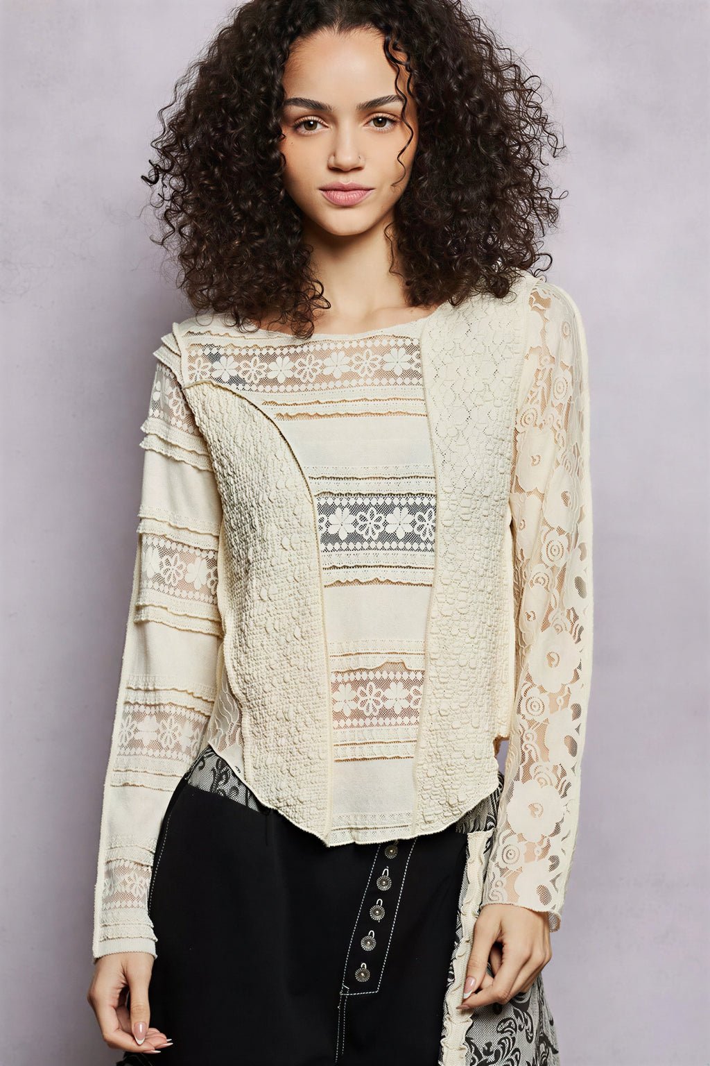 Siya - Young adults & women Patchwork lace & textured design Blouse