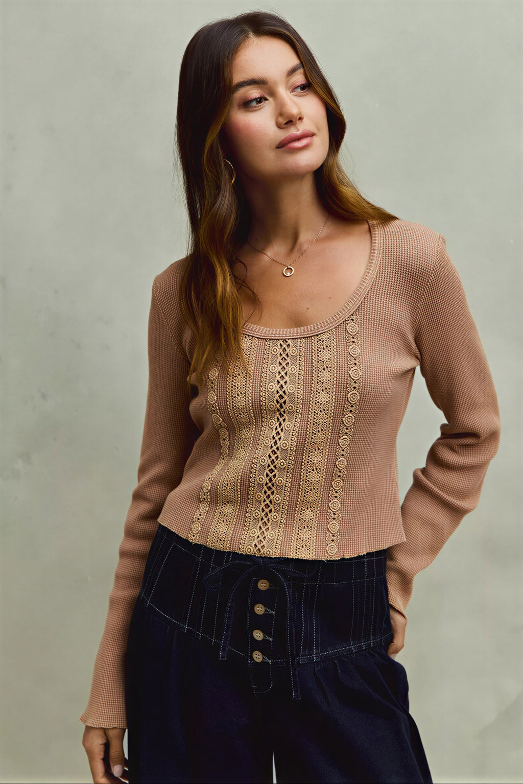 Jordana - Women Crocheted front panel with open-knit detailing Top