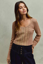 Jordana - Women Crocheted front panel with open-knit detailing Top