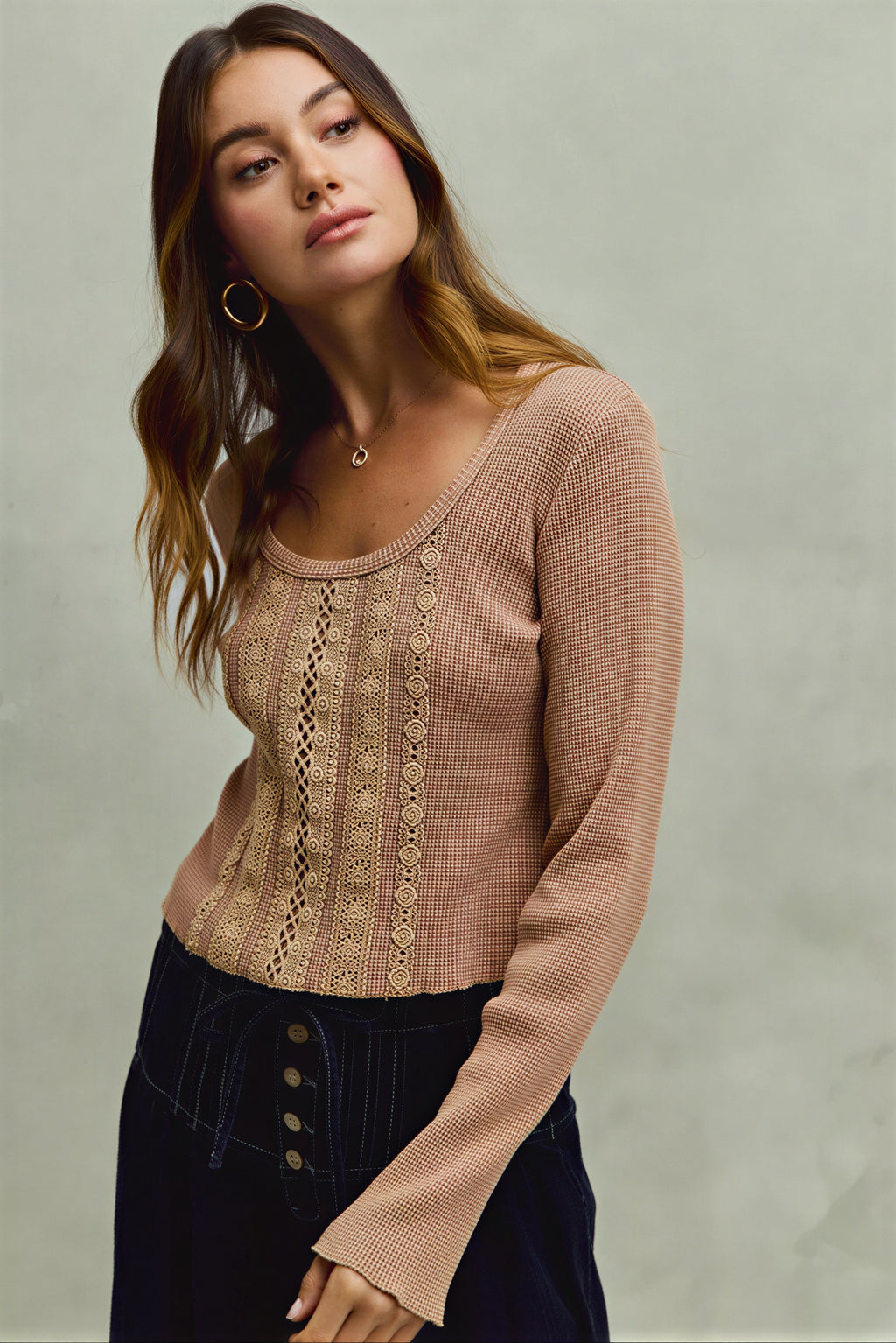 Jordana - Women Crocheted front panel with open-knit detailing Top