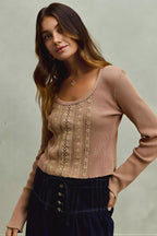 Jordana - Women Crocheted front panel with open-knit detailing Top