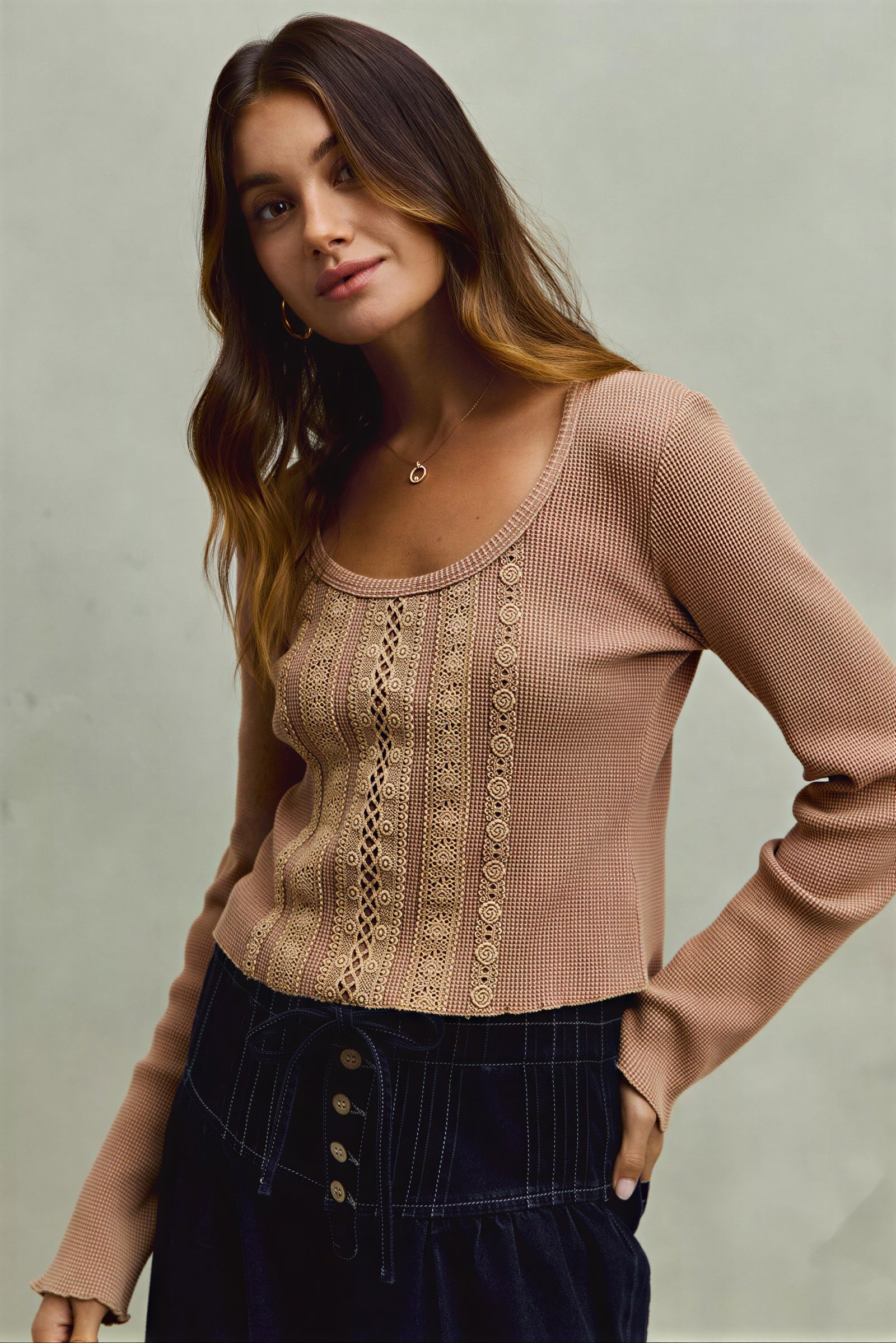 Jordana - Women Crocheted front panel with open-knit detailing Top