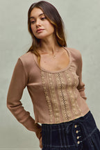 Jordana - Women Crocheted front panel with open-knit detailing Top