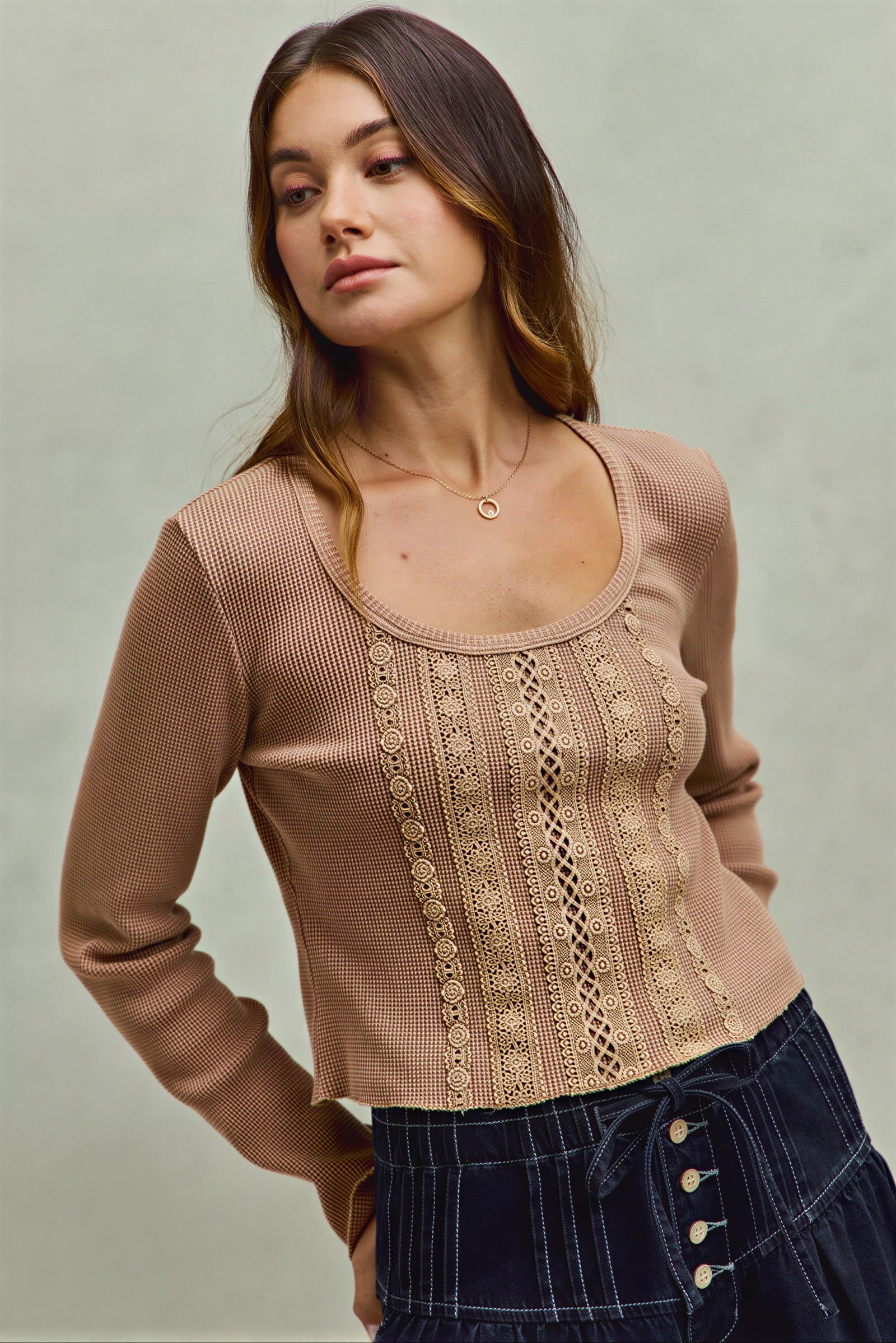 Jordana - Women Crocheted front panel with open-knit detailing Top