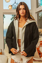 Monserrat - Dames Cable breisel met contrast kapuchon Cardigan