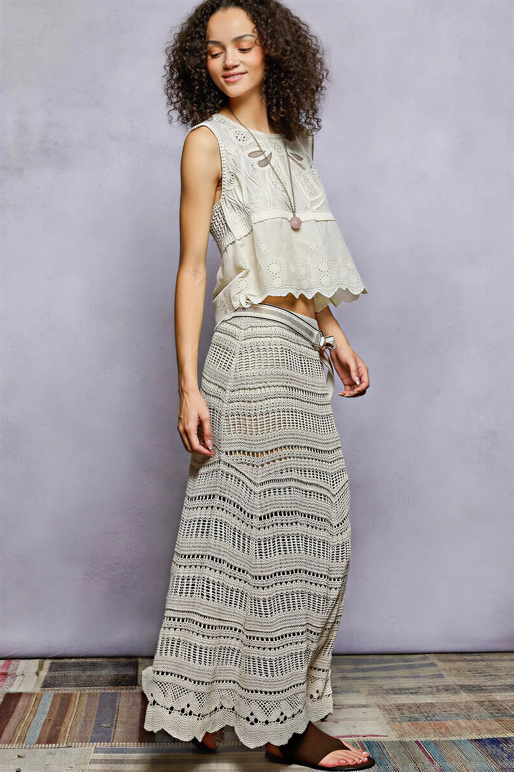 Laurene - Dames Gedetailleerde crochet Maxi Rok