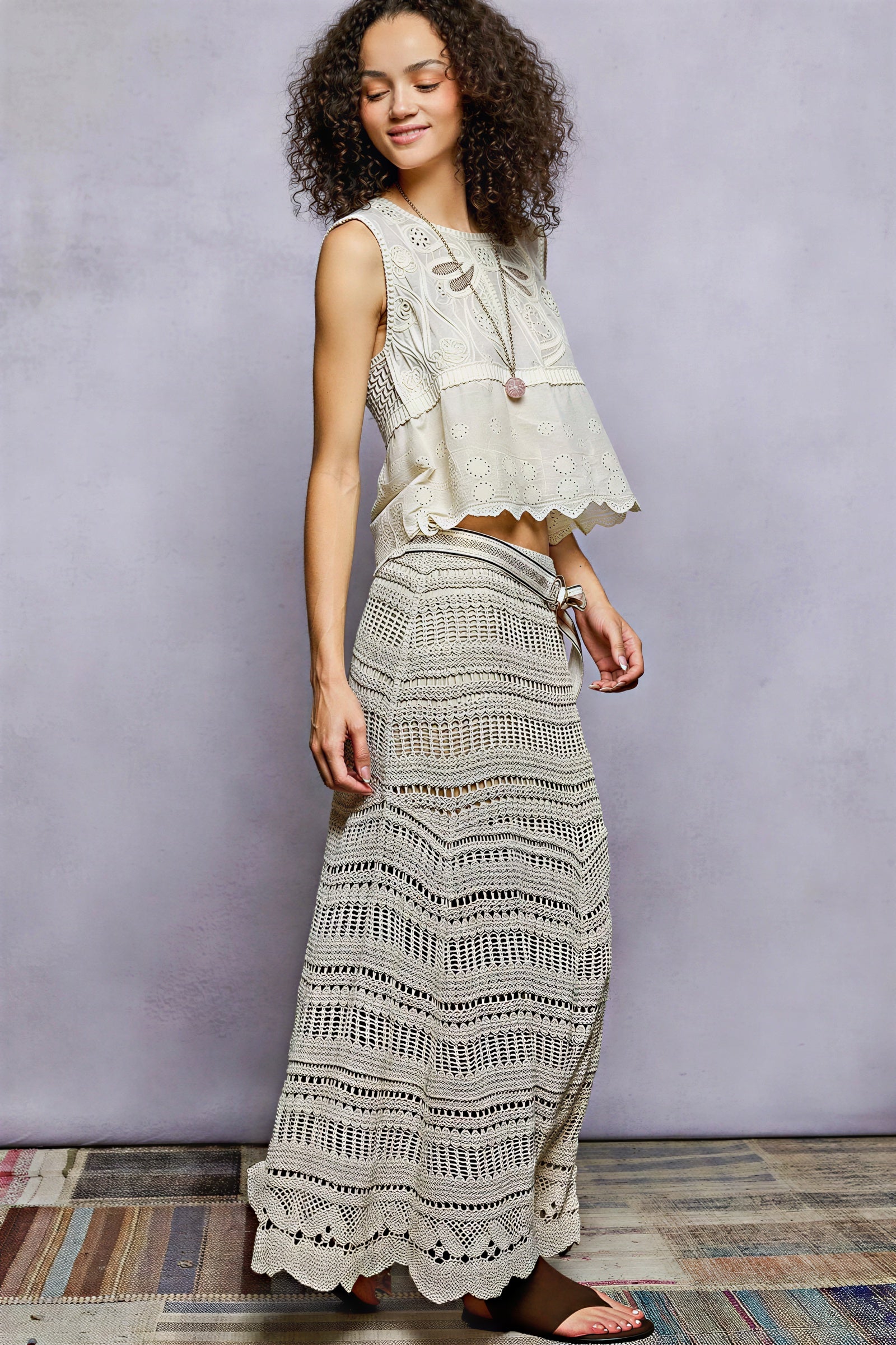 Laurene - Dames Gedetailleerde crochet Maxi Rok