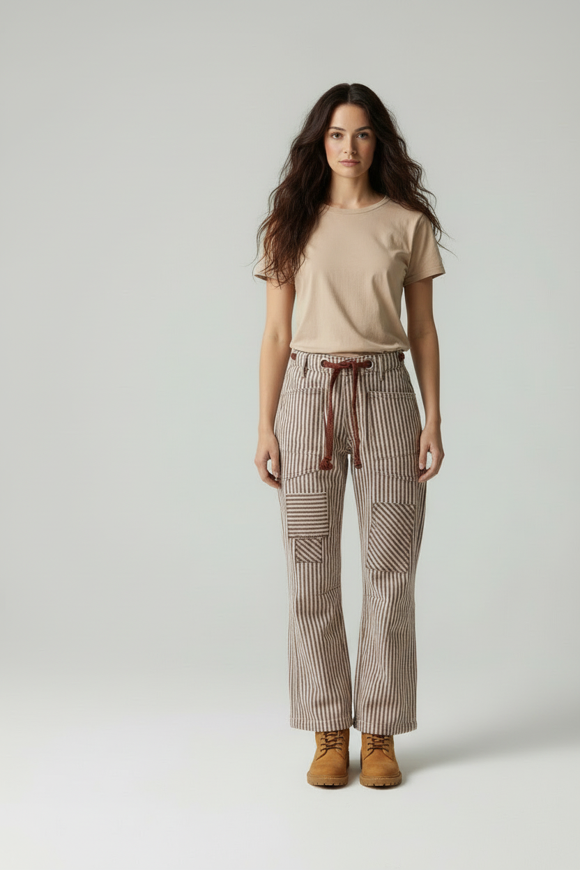 Meilani - Women Patchwork detailing and drawstring waist Trousers