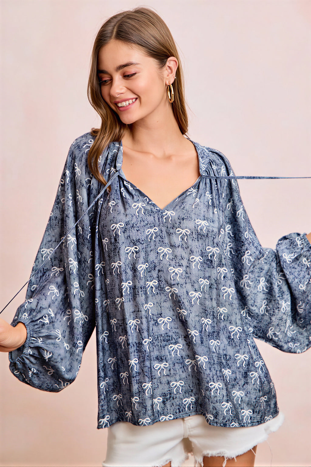 Jadelyn - Vrouwen All-over strikprint en striknekdetail Blouse
