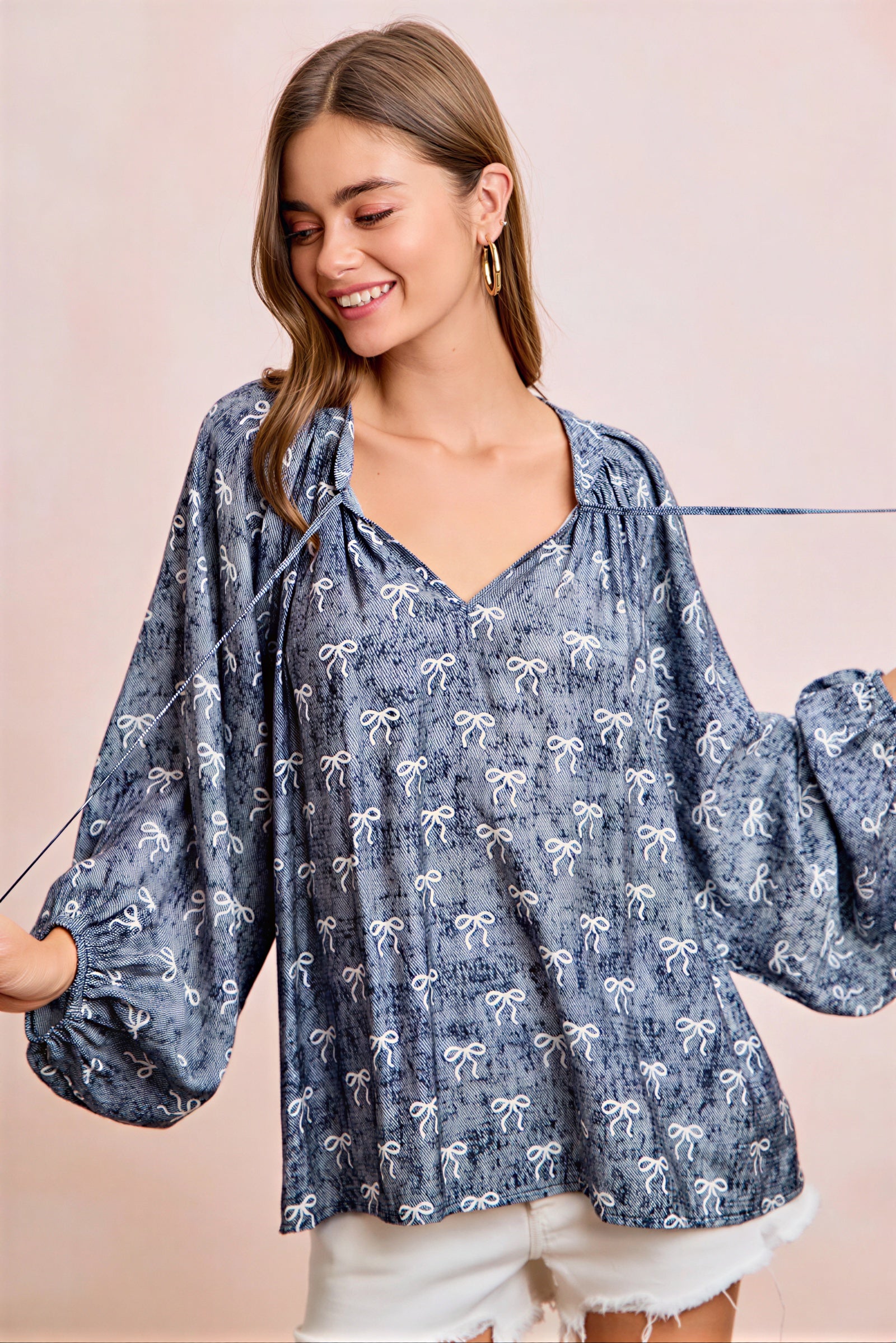 Jadelyn - Vrouwen All-over strikprint en striknekdetail Blouse